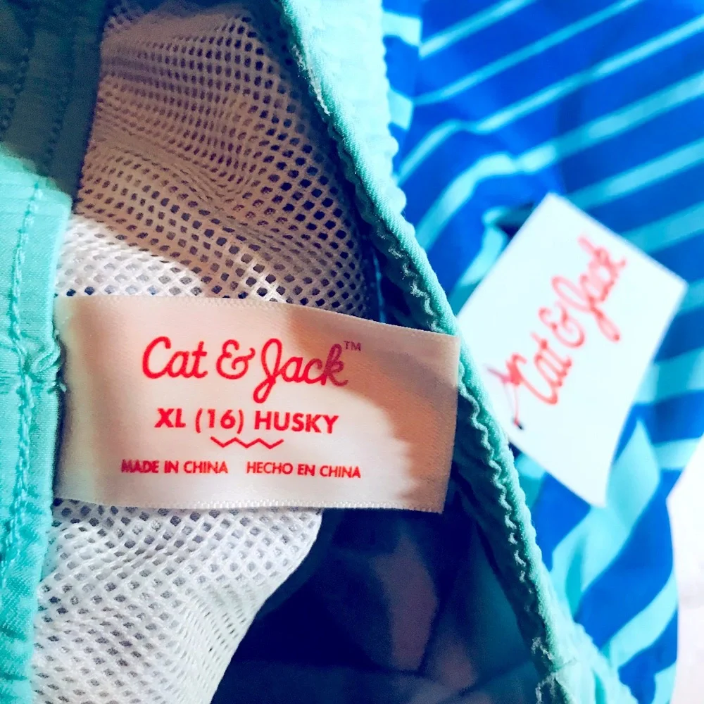Blue Striped Swim trunks Husky XL by Cat & Jack Retro Beach Vacay Summer Pool
